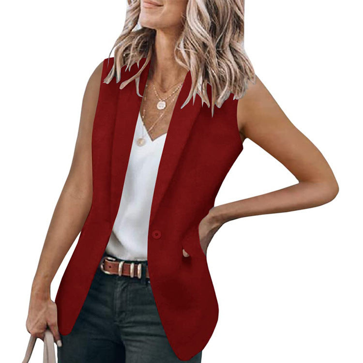 Ärmelloser Blazer für Damen mit elegantem Schnitt und seitlichen Eingrifftaschen, Größe S