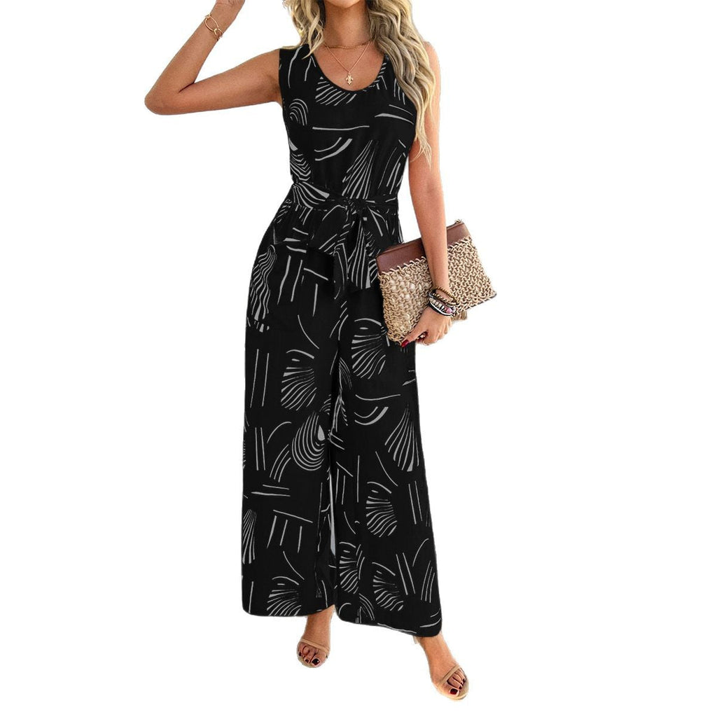 Eleganter Damen-Overall mit weitem Bein und verstellbarem Gürtel, Größe
