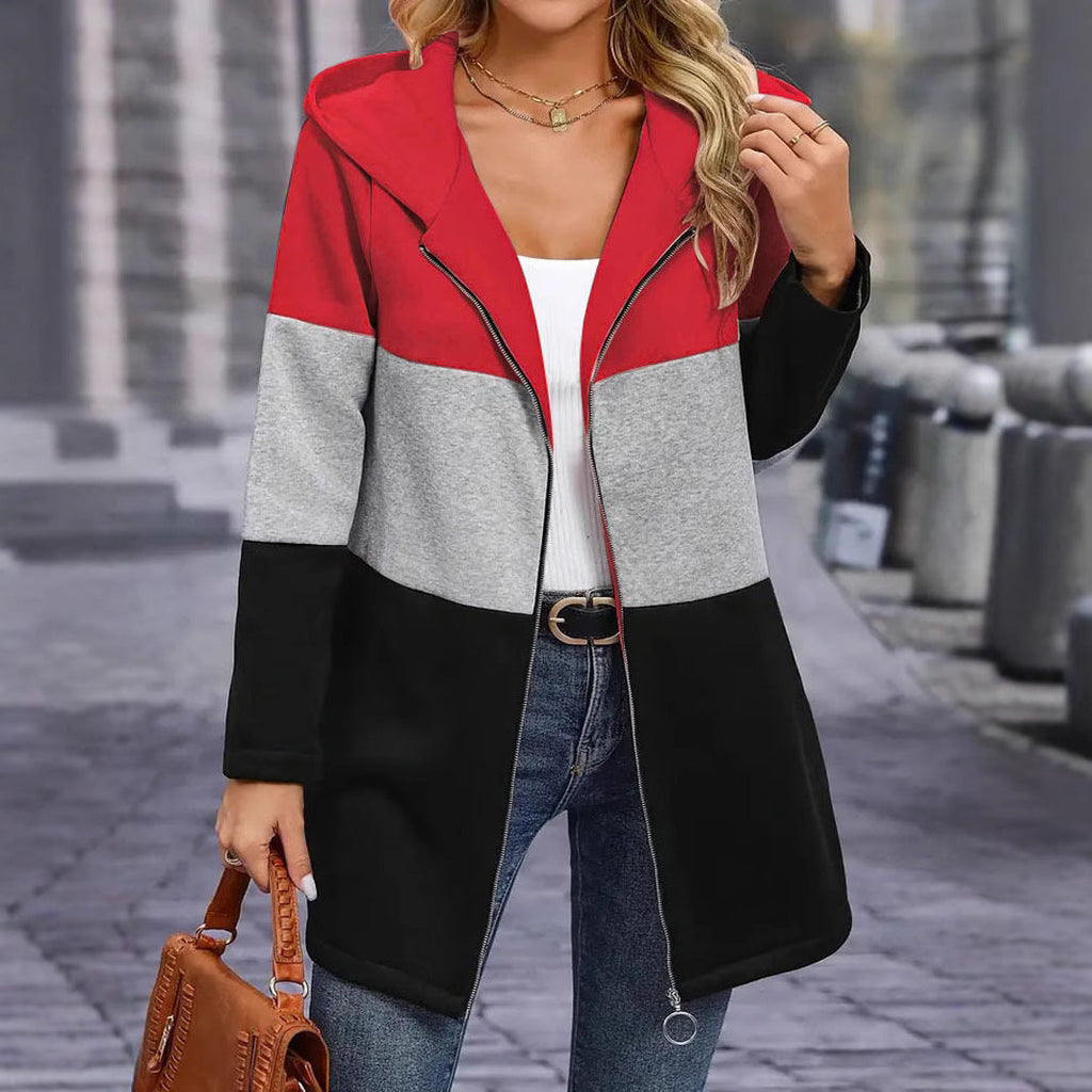 Modischer Kapuzenpullover für Damen mit Farbblock-Design und bequemer Passform, Größe