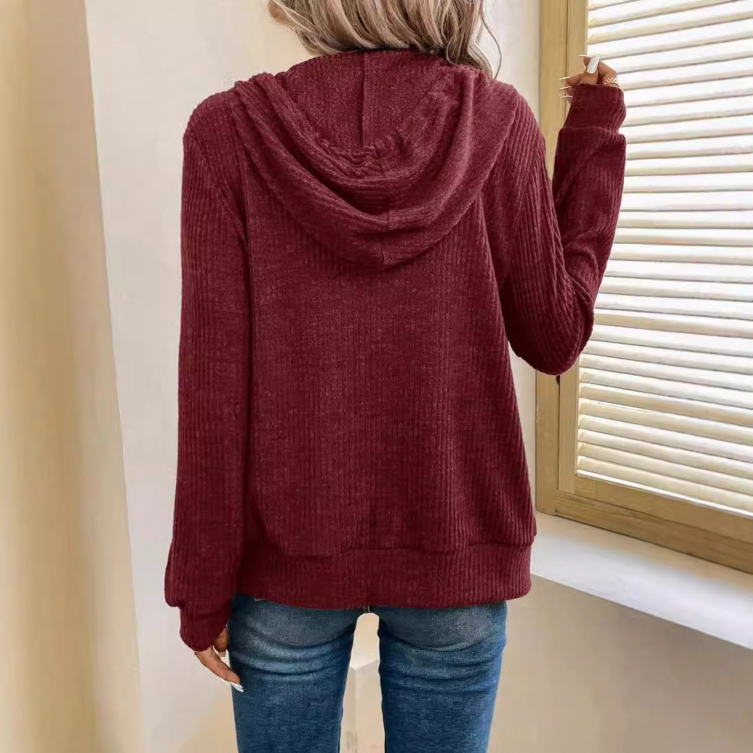 Gemütliche Kapuzenjacke für Damen in stylischem Rippstrick-Design, Größe Valenzora