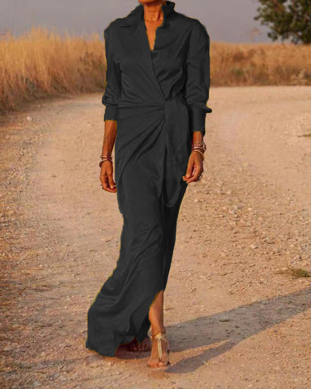 Valenzora | Schnürkleid mit hohem Bund, Schlitz und Bodenlänge