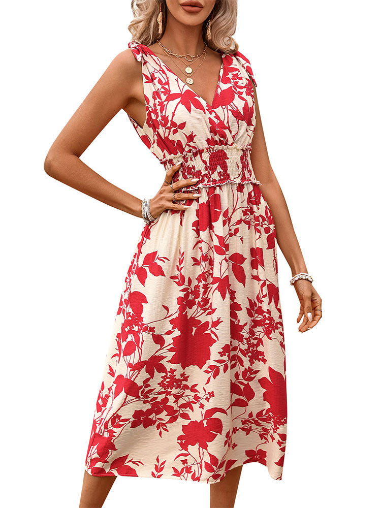 Women's midi dress with floral design and elasticated waist, size