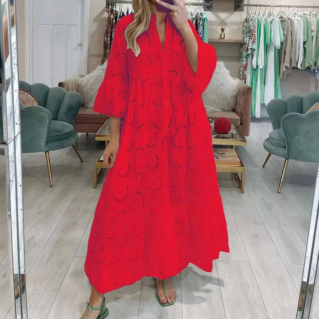 Valenzora | Damen V-Ausschnitt Maxi-Kleid im französischen Stil