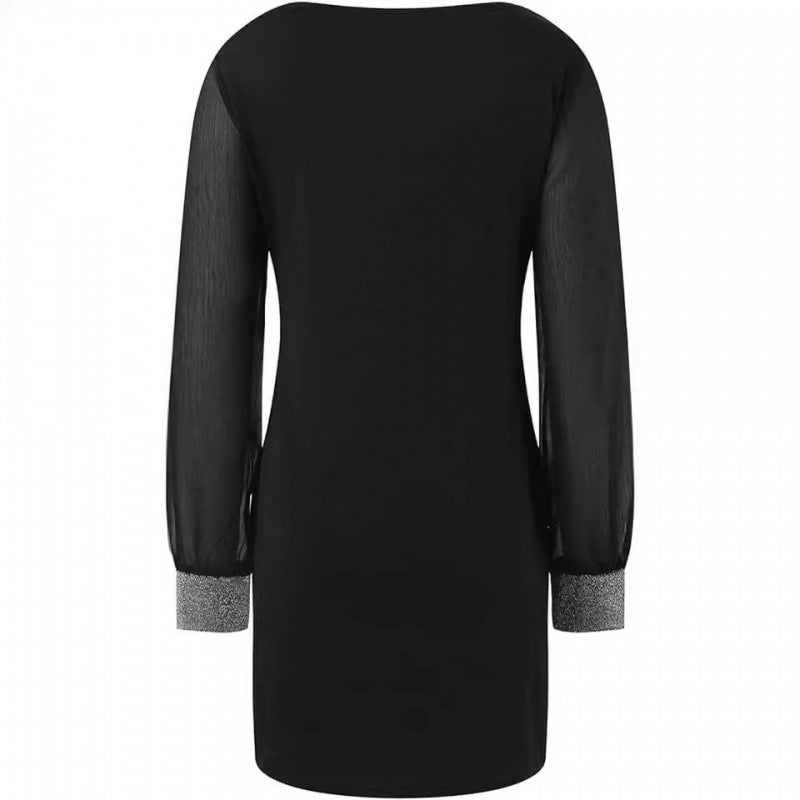 Damenabendkleid mit transparenten Ärmeln und elegantem V-Ausschnitt, Größe