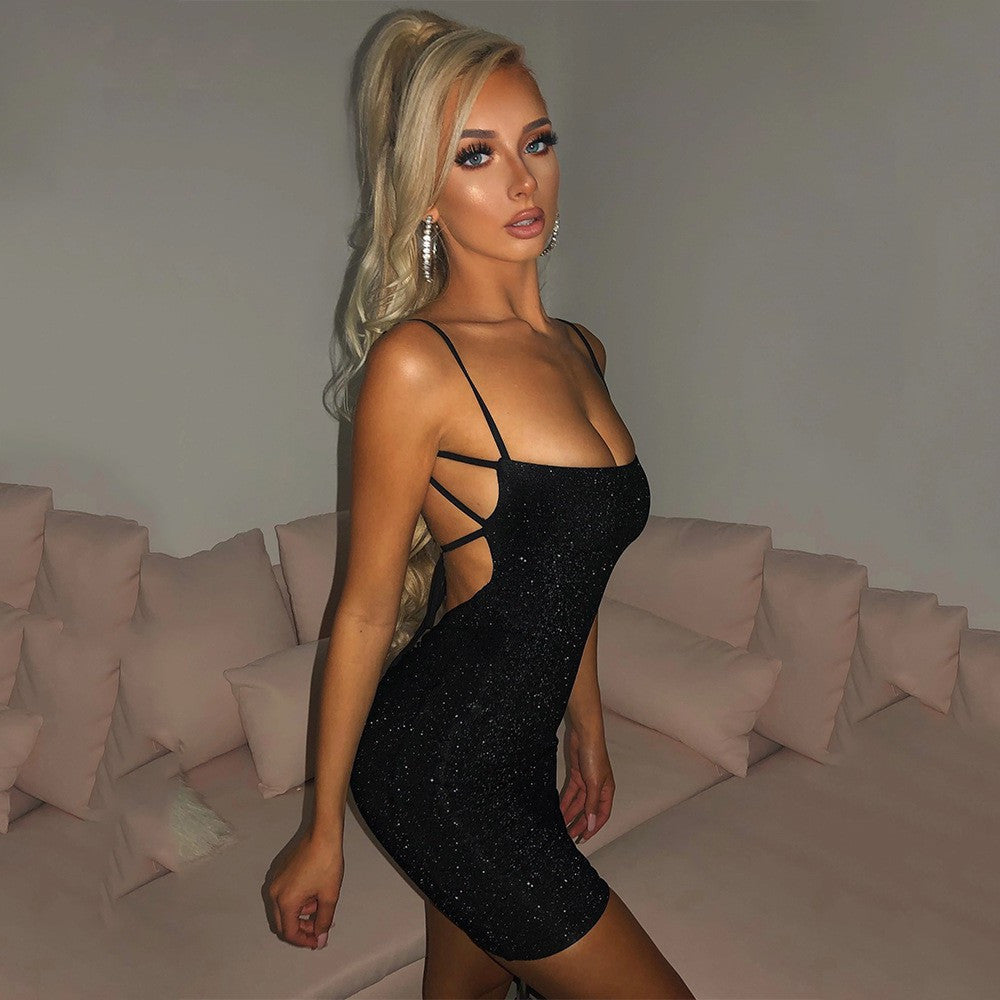 Damen Glitzer-Minikleid mit Spaghettiträgern Größe