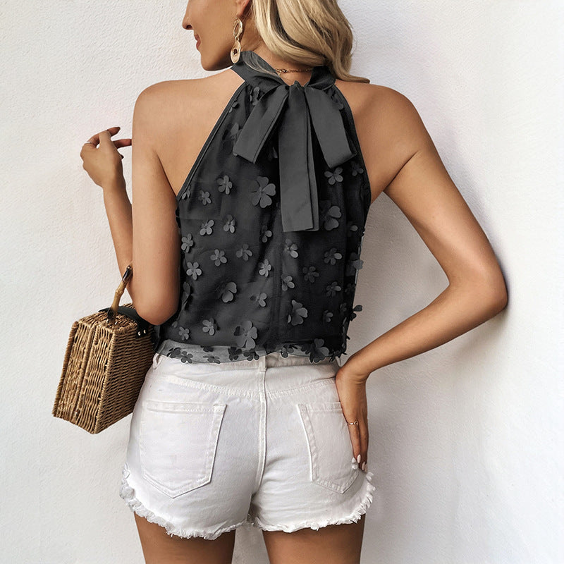 Women's floral chiffon blouse with high collar, size [size missing]