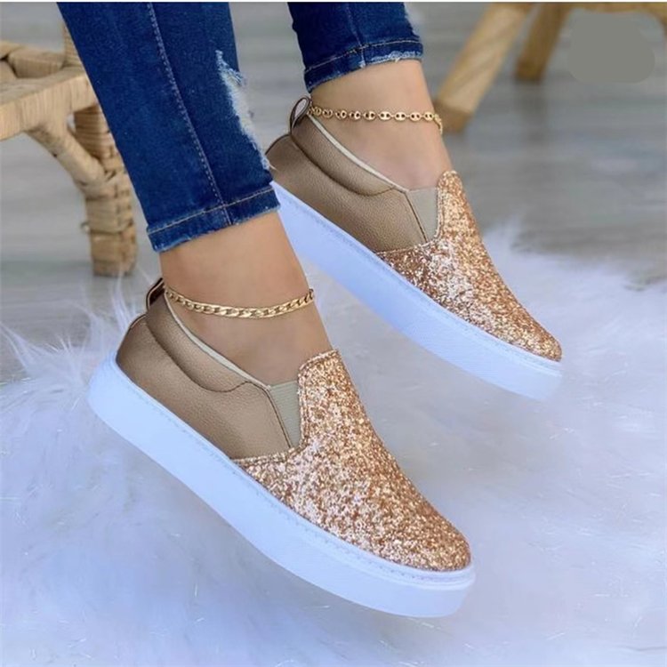 Women's slip-on sneakers with glittery upper and comfortable entry, size Valenzora