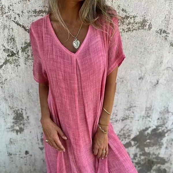 Valenzora | Cotton Linen V-Neck Dress