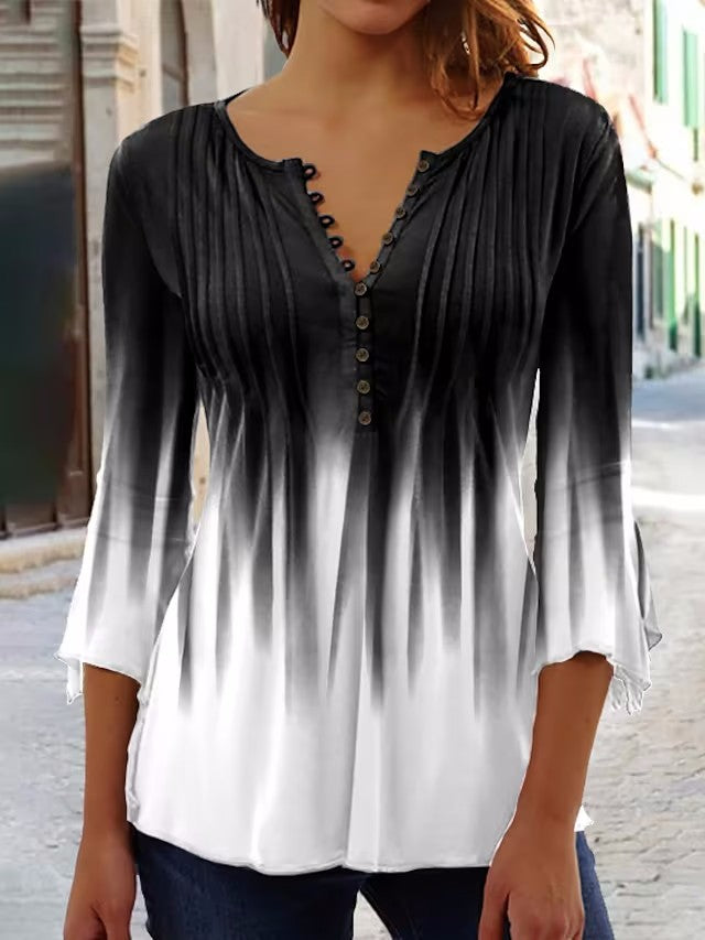 Women's blouse with ombre effect and button placket, size
