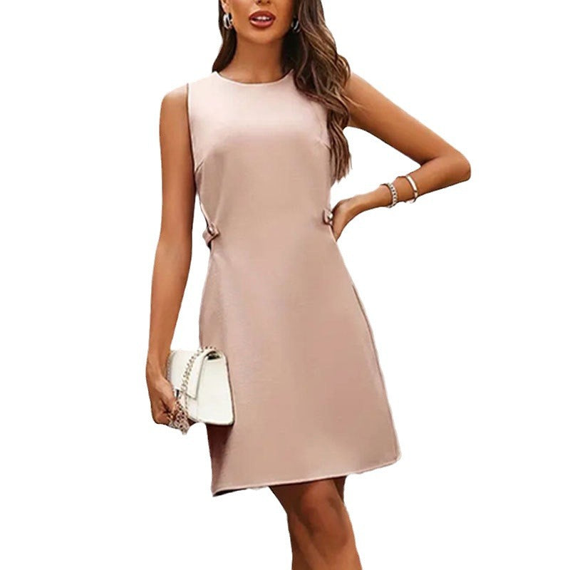 Women's stylish A-line dress with decorative buttons, size