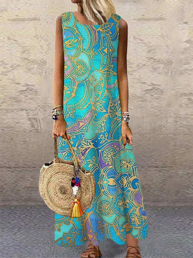 Valenzora | Rundhals-Maxikleid mit Blumenmuster