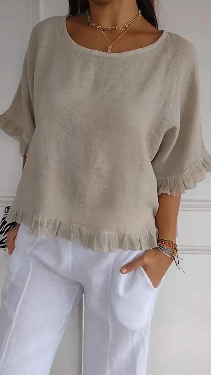Valenzora | Ruffled hem Casual short-sleeved T-shirt