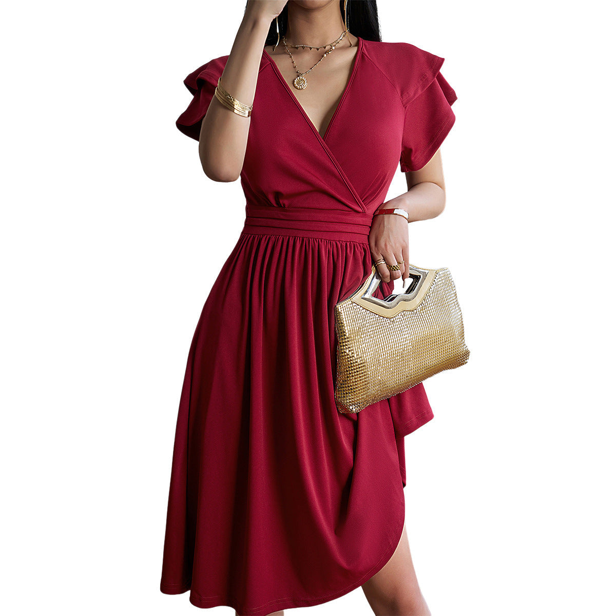 Valenzora | Elegant midi dress with V-neck