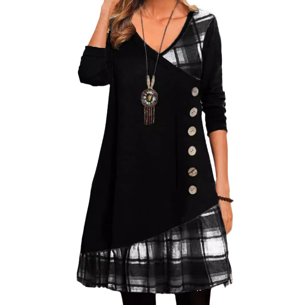 Valenzora | Classic Look Checked Long Sleeve Dress