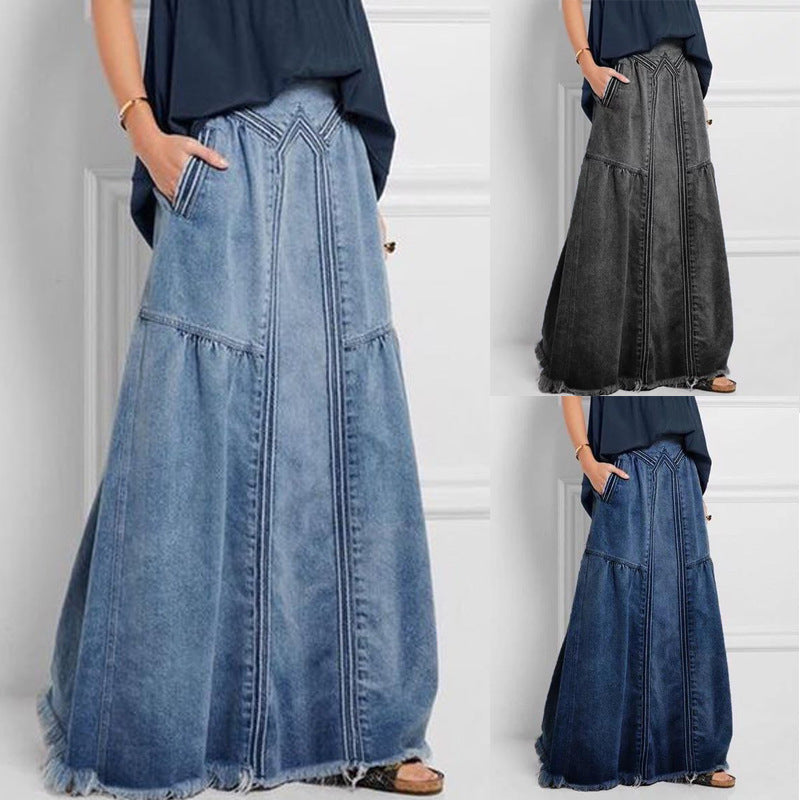Valenzora | Damen Maxirock aus Denim mit breitem Schößchen