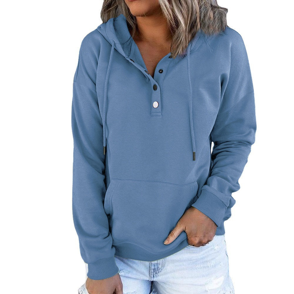 Damen-Kapuzenpullover mit Knopfleiste und lässiger Passform, Größe