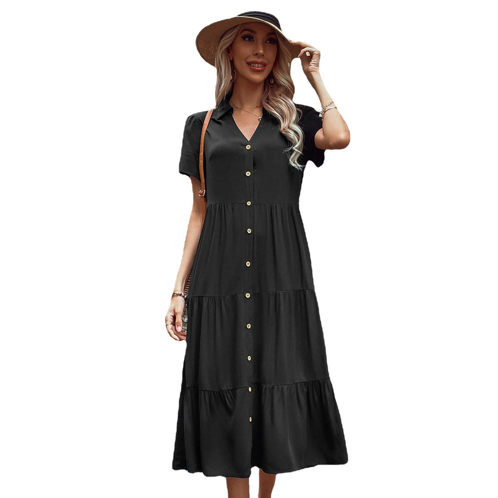 Damen Hemdblusenkleid mit eleganten Knopfdetails und voluminösem Rock Drune