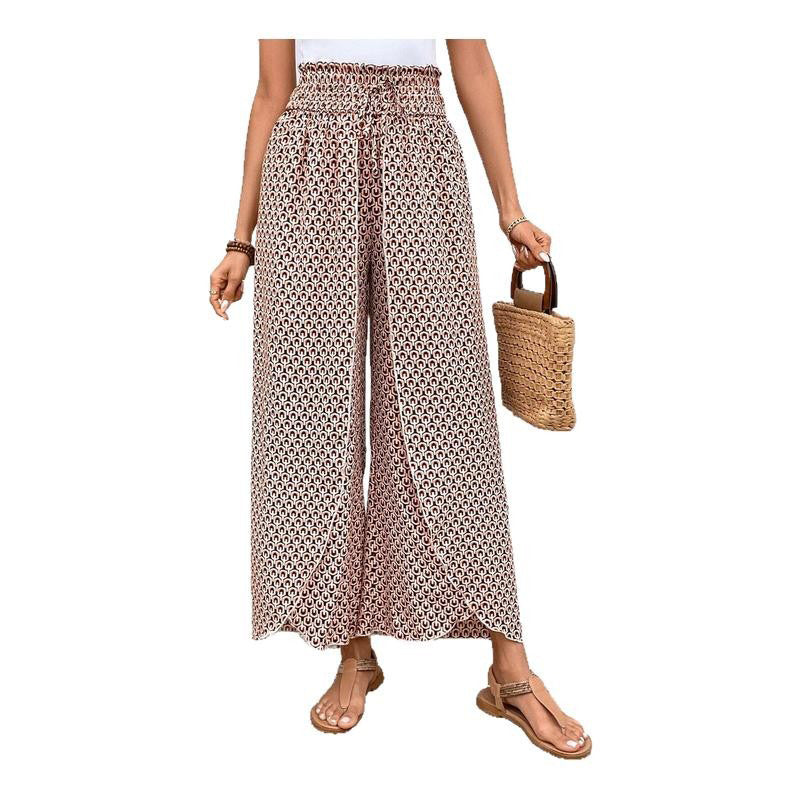 Damen-weite Sommerhose mit Blumenmuster und Gummibund, Größe