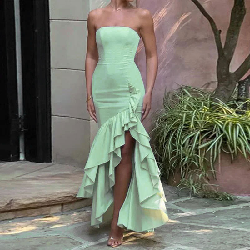 Women's evening dress with movable ruffled skirt and fitted top, size