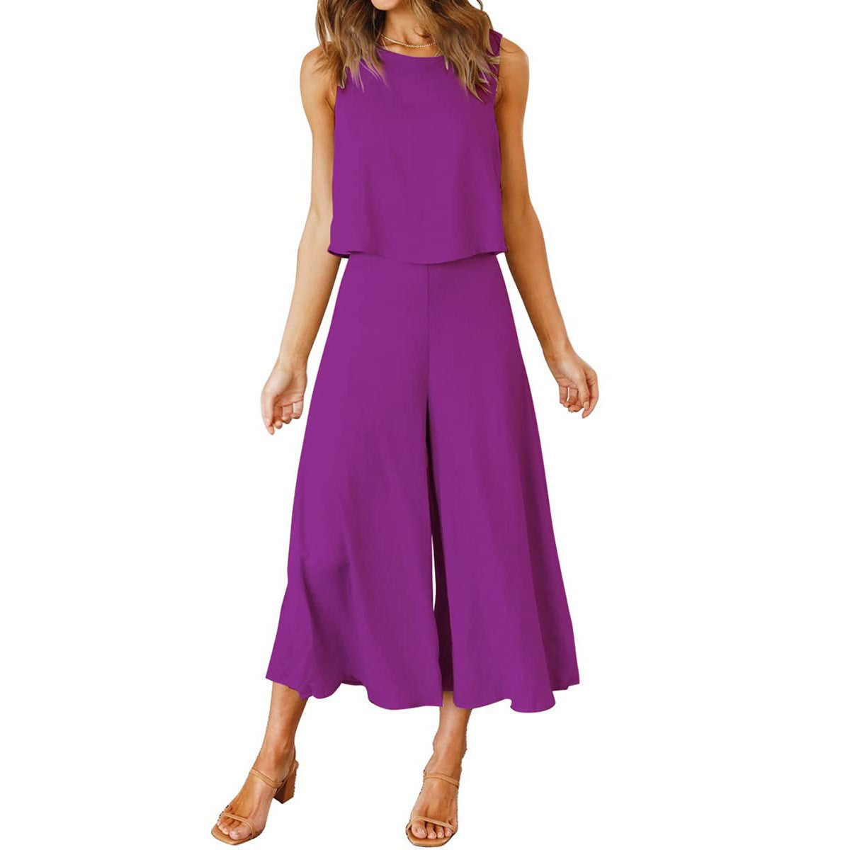 Luftiger Damen-Jumpsuit mit weitem Bein und ärmellosem Design, Größe S