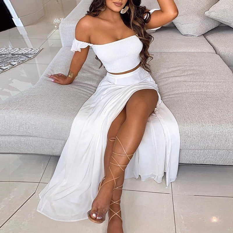 Valenzora | Seductive Off-Shoulder One-Shoulder Split Skirt Set