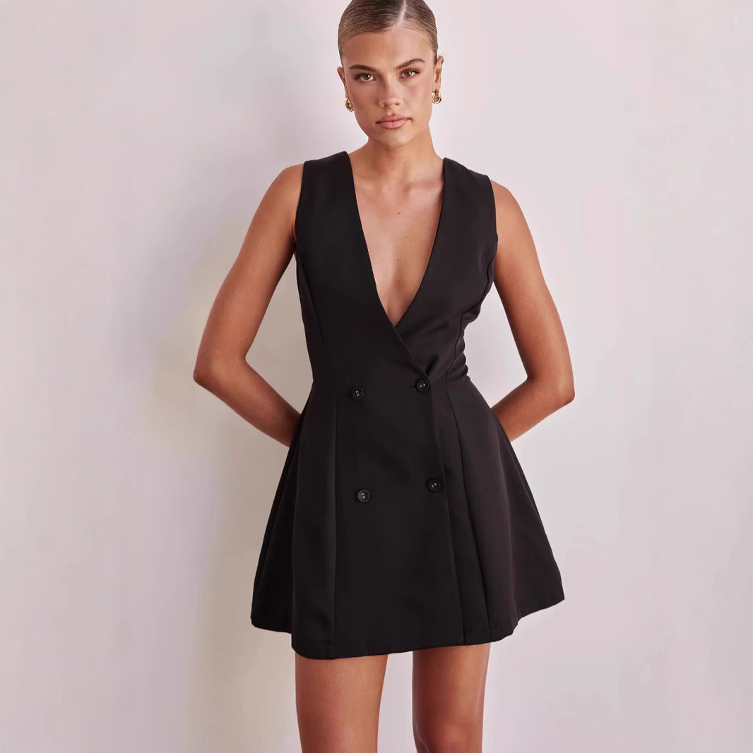 Ladies' shirt dress with deep V-neck and double button placket Drune