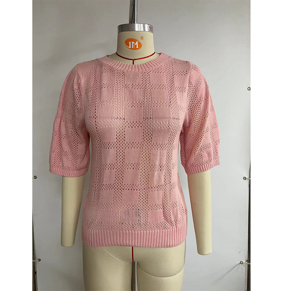 Damen luftiges Stricktop mit lockerer Passform und modernem Lochmuster, Größe