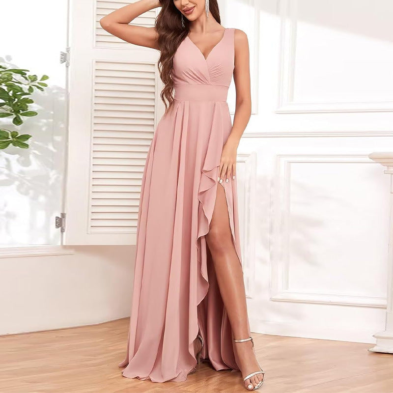 Valenzora | Damen Ballkleid Sexy Cocktail Abendkleid Sterne High End Pfirsichrosa Chiffon Brautjungfernkleid Sommer
