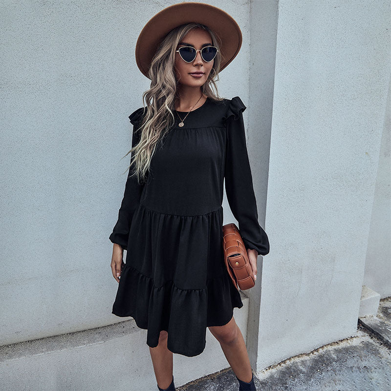 Damen-Midikleid mit Rüschen und voluminösem Rock, Größe [size missing]