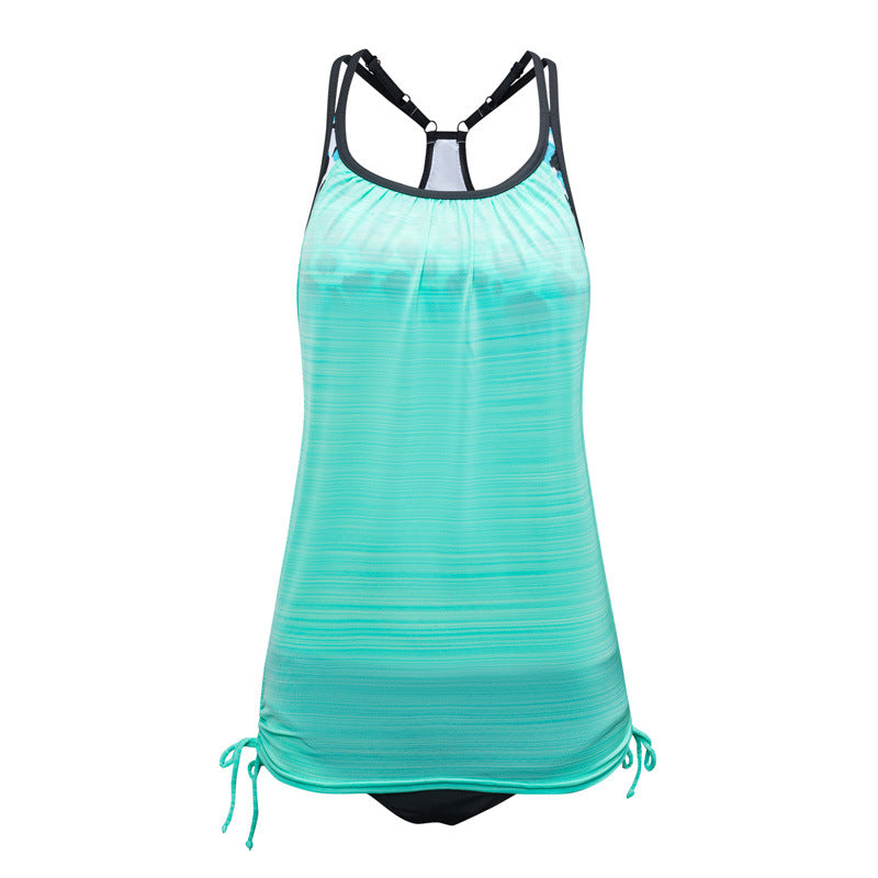 Women's tankini top with adjustable straps and fashionable back detail, size