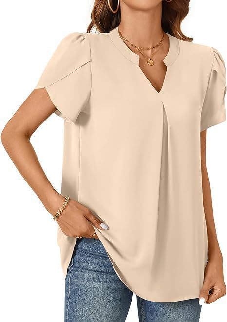 Women's blouse with elegant V-neck detail and light puff sleeves, size [size]