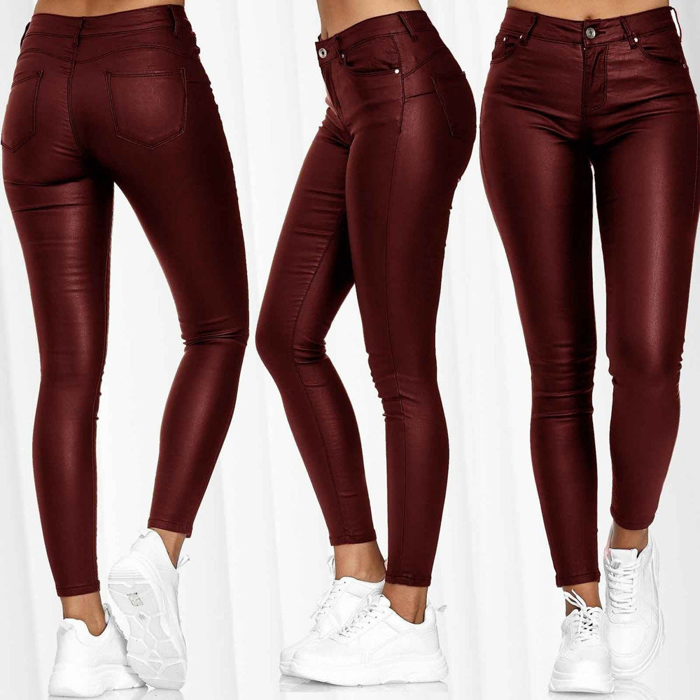 Damen-Leggings aus Kunstleder, matt, figurbetont, niedrige Taille, Größe [Größe fehlt]