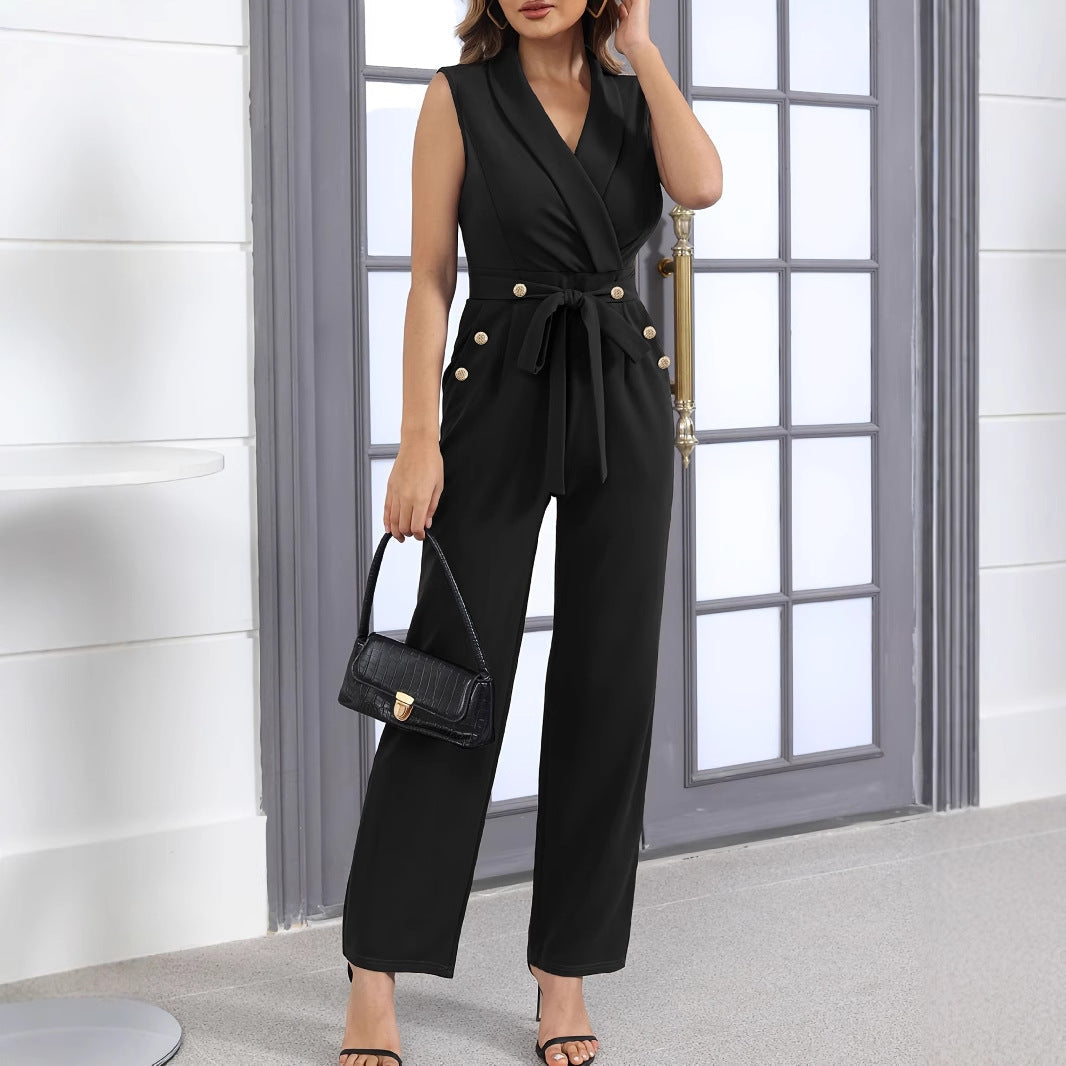 Women's elegant jumpsuit with button details and tailored cut, size