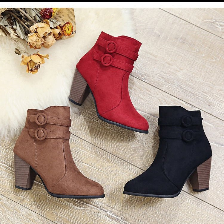 Damen Stiefeletten mit Zierriemen und elegantem Absatz, Größe Valenzora