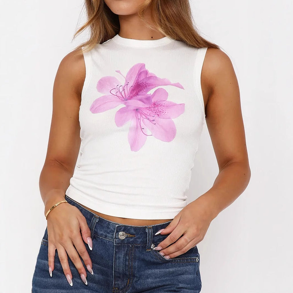 Damen-Crop-Top mit Blumenmuster und figurbetontem Schnitt, Größe