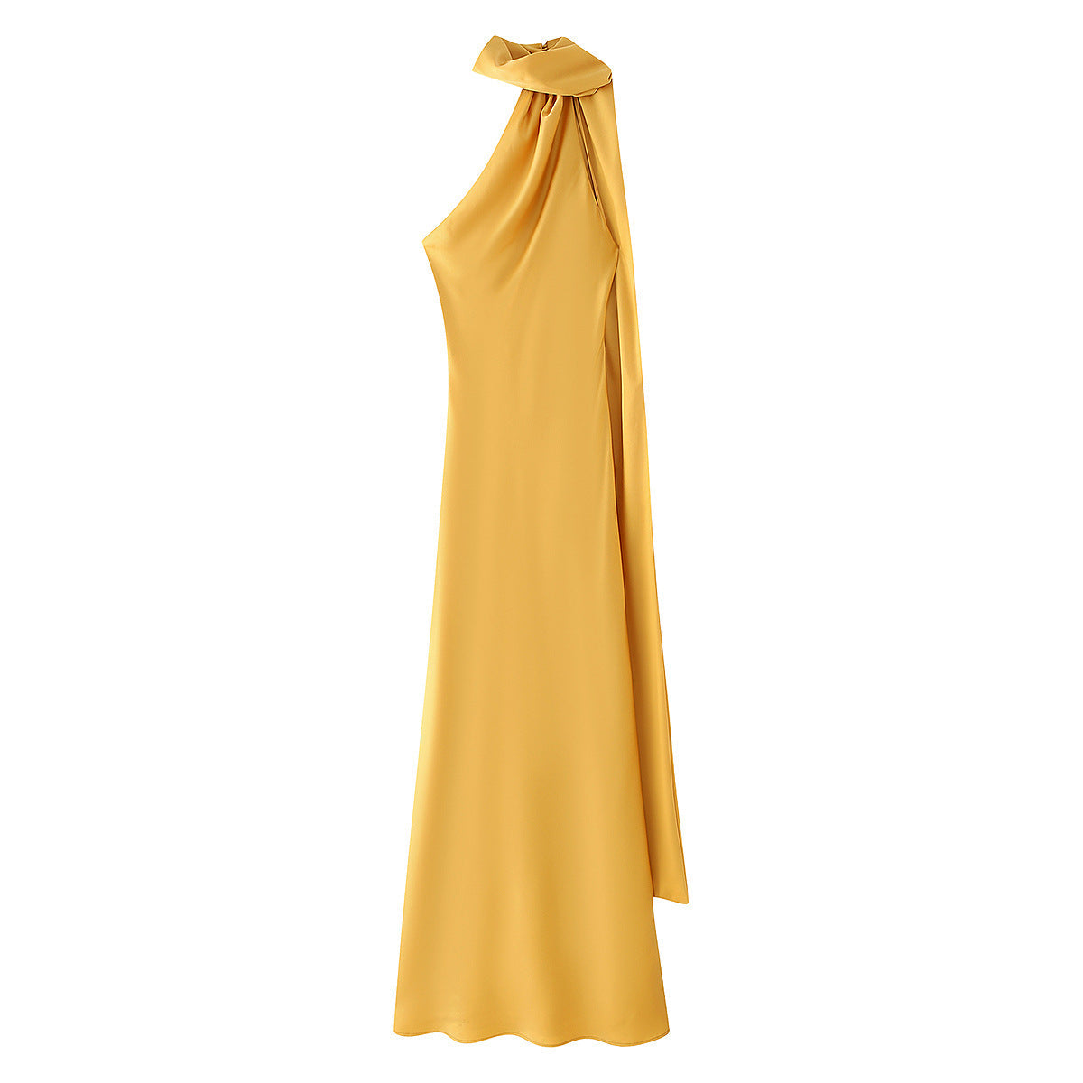 Women's elegant evening dress with a one-sided cape and sophisticated draping, size Valenzora