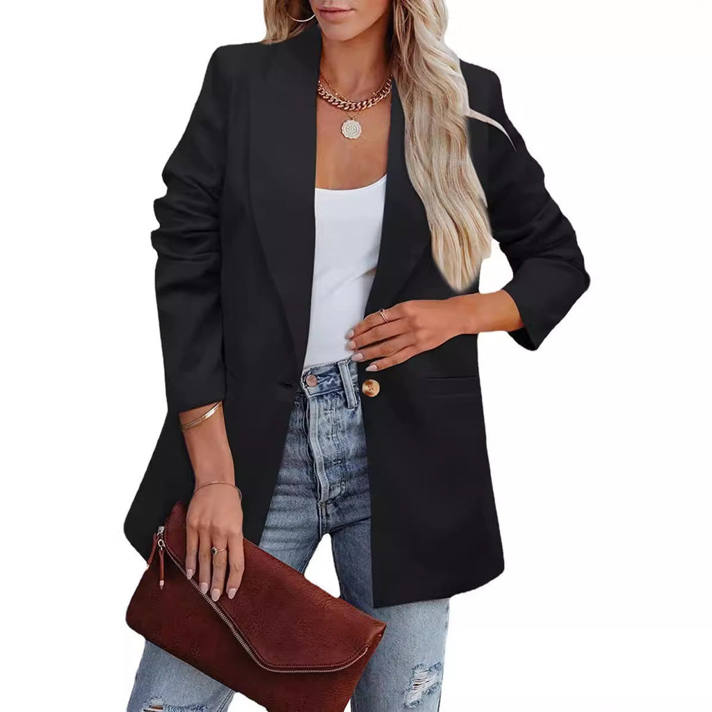 Women's elegant casual blazer with a relaxed cut and two pockets, size S