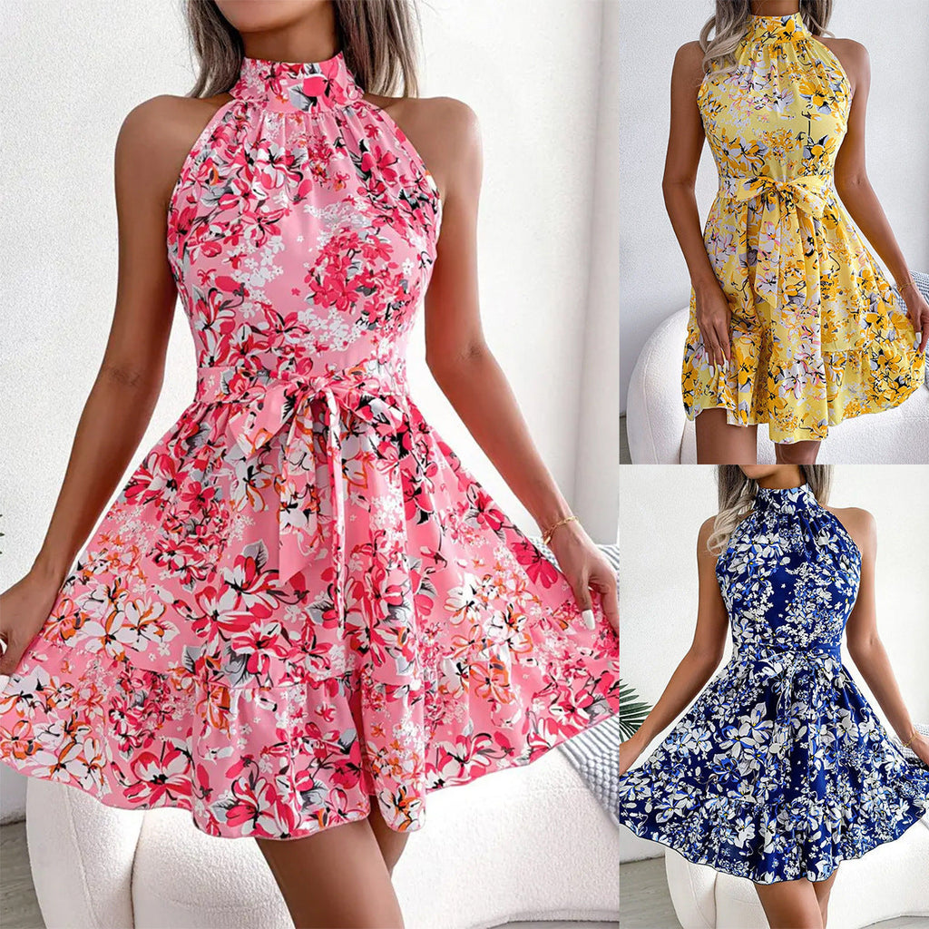 Damen-Sommer-Minikleid mit elegantem Ausschnitt und floralen Details, Größe