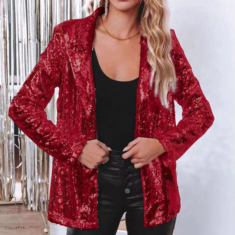 Eleganter Pailletten-Blazer für Damen mit Schimmer-Finish, Größe Valenzora