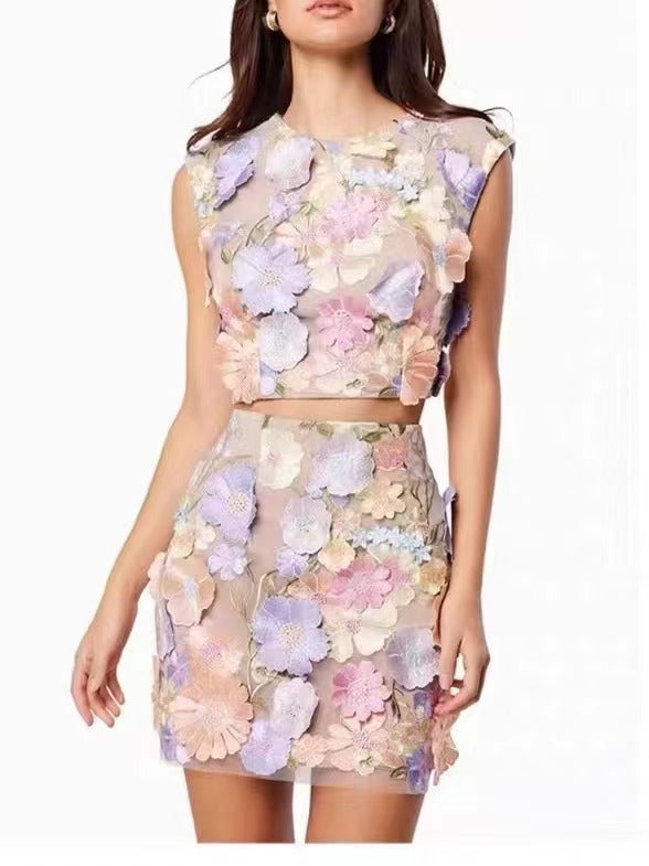 Valenzora | Sleeveless Crop Top Bodycon Skirt Two-Piece Set