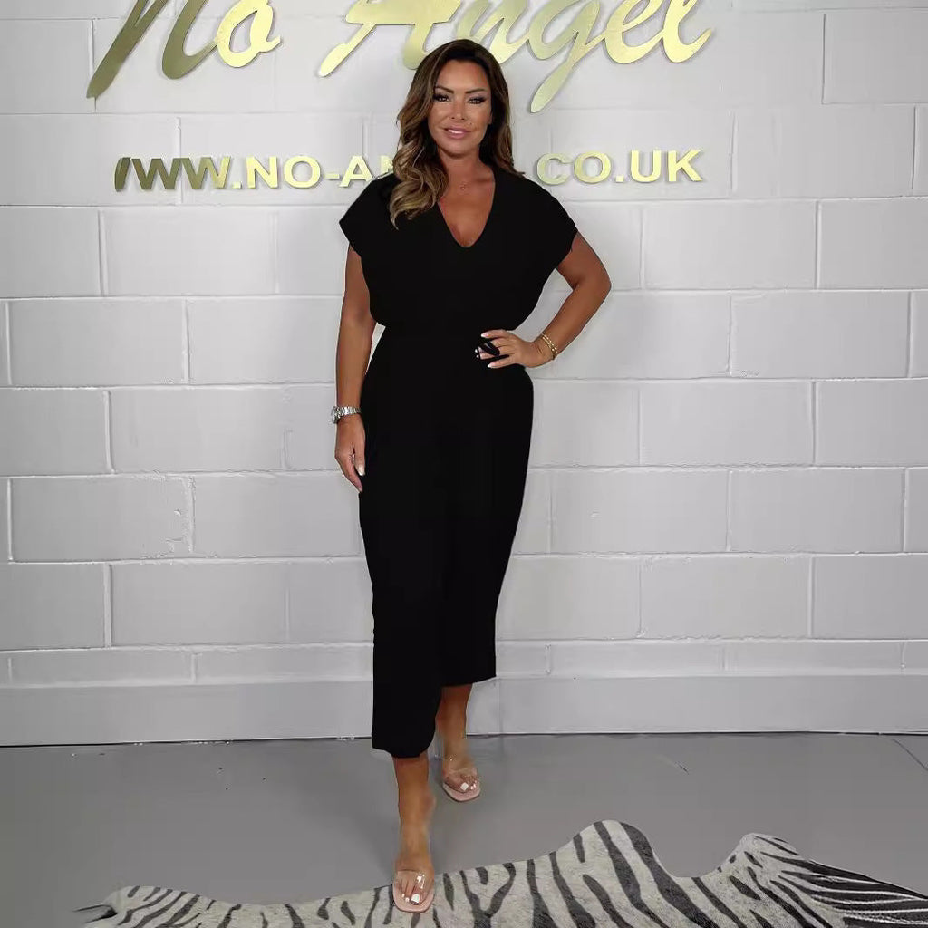 Women's elegant jumpsuit with a tailored cut and wide leg, size