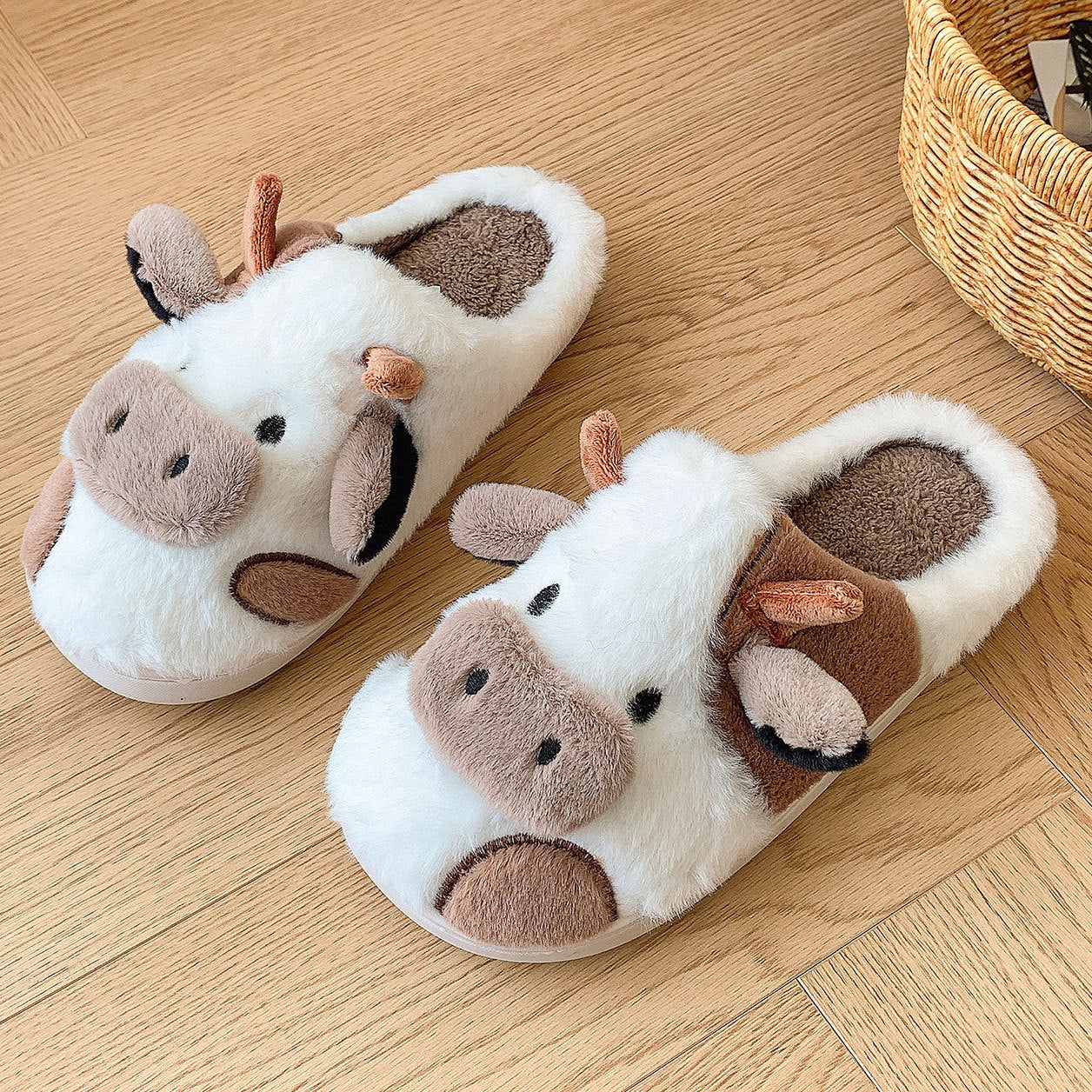 Valenzora | Plush Slippers with Animal Cow Design for Women