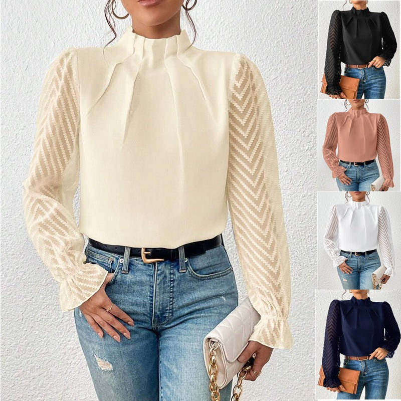 Women's blouse with modern transparent sleeves, size