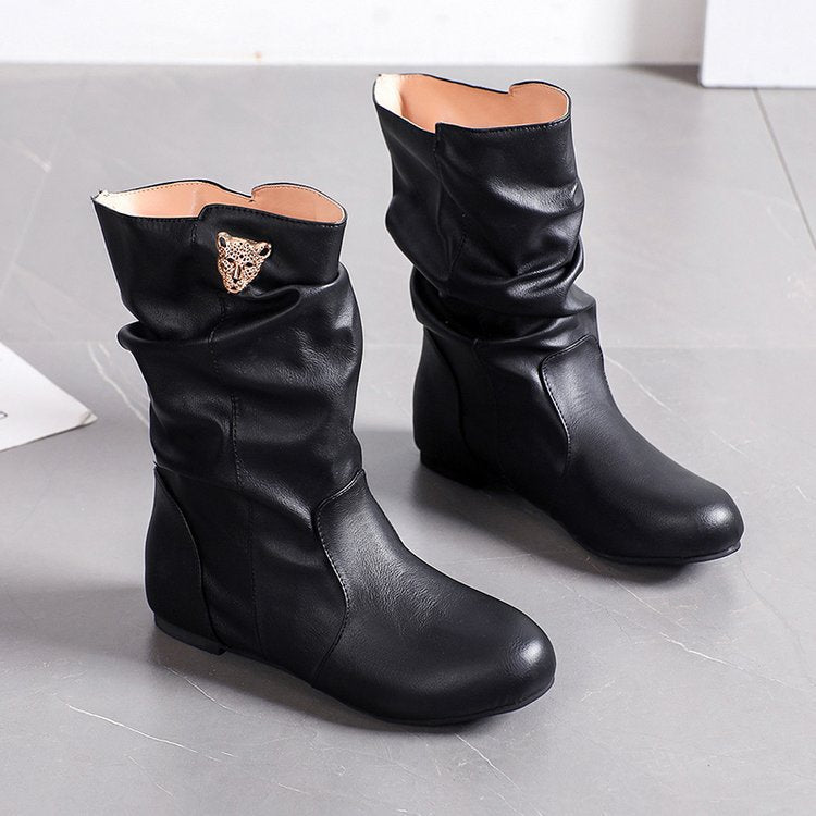 Modische Damenstiefel mit lässigem Plissee-Design und elegantem Absatz, Größe S