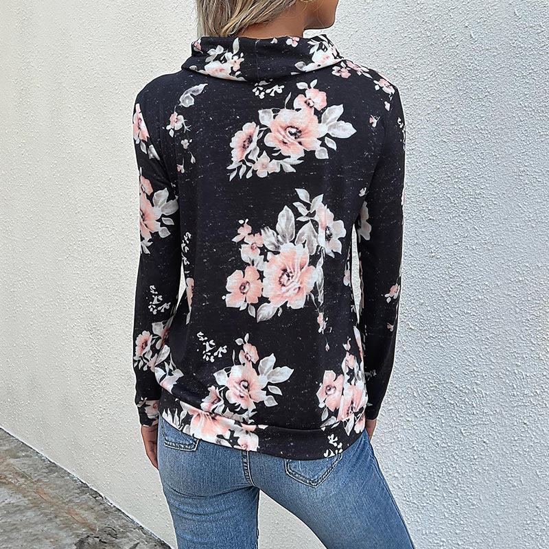 Damenbluse mit Blumendesign und moderner Hoodie-Ausschnitt, Größe