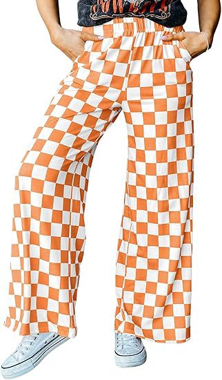 Women's checked palazzo trousers with elasticated waistband and practical side pockets, size Valenzora