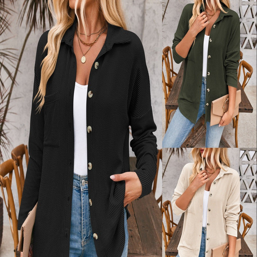 Women's cardigan with structured rib design and oversized buttons, size S