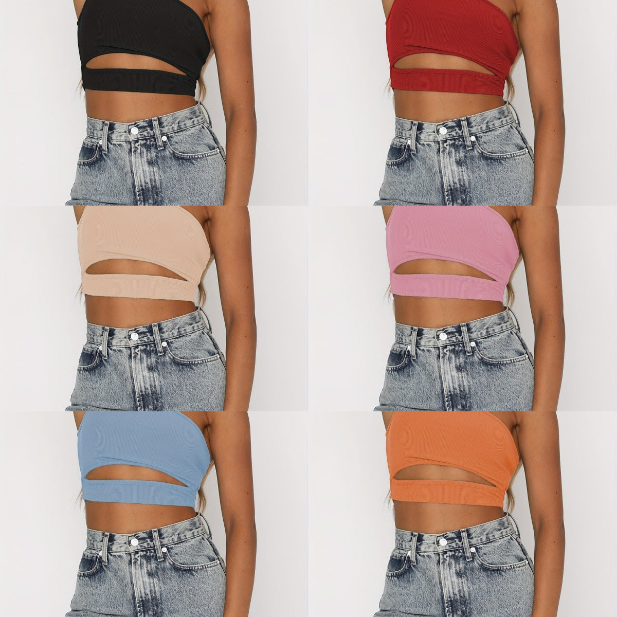 Women's crop top with asymmetrical design and cut-out details, size S