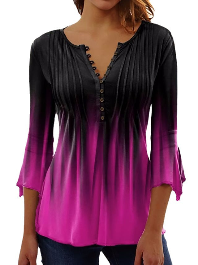 Women's blouse with ombre effect and button placket, size