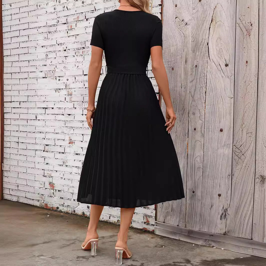 Valenzora | Lässiges, fließendes Midikleid mit kurzen Ärmeln und Gürtel